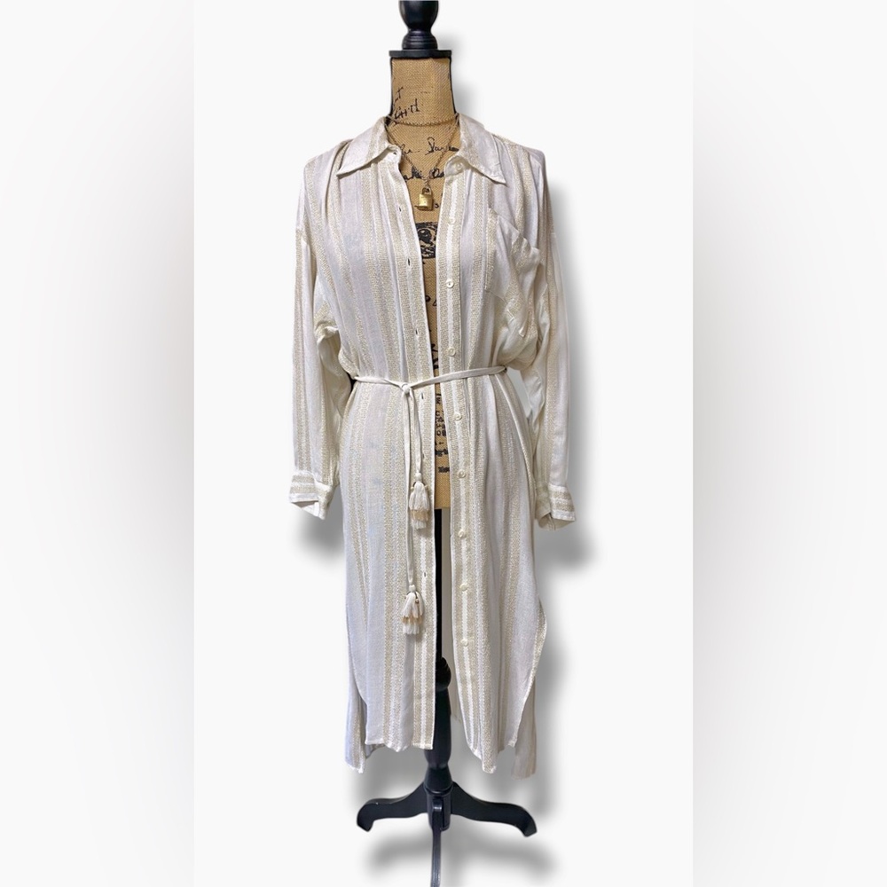 Surf Gypsy Women's Cream Tie-Waist Shirt Dress - NWT! Sz S runs BIG.